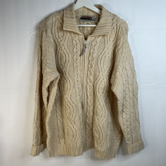 Aran Crafts Size M Full Zip Cardigan Sweater Ireland Fisherman Cable Knit Cream - Picture 2 of 11